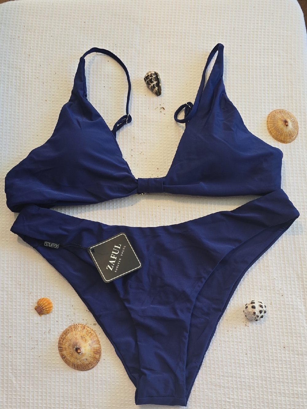Zaful Navy Triangle Bikini Set - Deep Blue